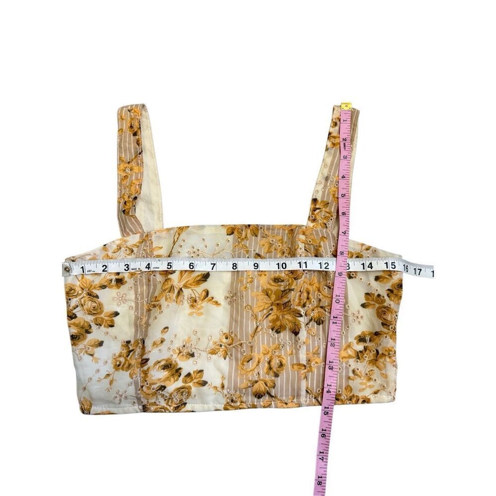 12th Tribe Versailles yellow floral cropped tank Medium - Picture 2 of 8